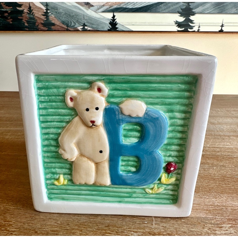 Vintage LBK Ceramic Alphabet Baby Block Planter Nursery Decor‎ ABC Animals